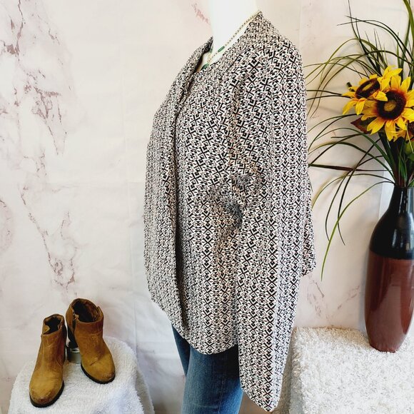 Tart Open Front Collarless Blazer Geometric Gray Multi Neon Aztec - Picture 2 of 3